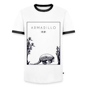 Armadillo Chinese Hanzi Pink Fairy Chlamyphoridae - Men's Ringer Shirt - white/black - Front - AI Model Female 172 light (172cm) & AI Model Male 178 dark (178cm)