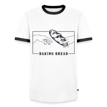 Michel-Ange Création d’Adam Amateur de pain - T-shirt contrasté Homme - blanc/noir - Devant - AI Model Female 172 light (172cm) & AI Model Male 178 dark (178cm)
