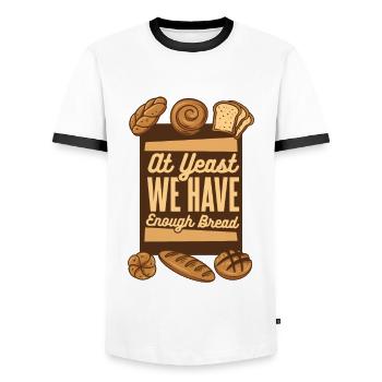 Bei Hefe haben wir genug Brotbackautomaten-Liebhaber - Männer Kontrast-T-Shirt - Weiß/Schwarz - Vorne - AI Model Female 172 light (172cm) & AI Model Male 178 dark (178cm)