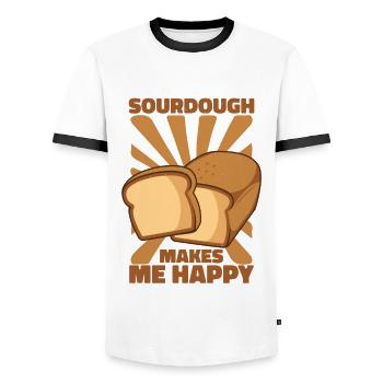 Sourdough Makes Me Happy Bread Maker Bread Dough - Men's Ringer Shirt - white/black - Front - AI Model Female 172 light (172cm) & AI Model Male 178 dark (178cm)