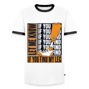 Faites-moi savoir si vous trouvez ma prothèse de jambe d’utilisateur de jambe - T-shirt contrasté Homme - blanc/noir - Devant - AI Model Female 172 light (172cm) & AI Model Male 178 dark (178cm)