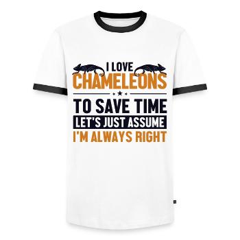 Amoureux des caméléons Supposons que j’ai raison Panther - T-shirt contrasté Homme - blanc/noir - Devant - AI Model Female 172 light (172cm) & AI Model Male 178 dark (178cm)