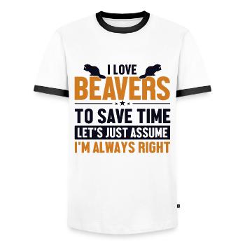 Amoureux du castor Supposons que je sois tout au nord - T-shirt contrasté Homme - blanc/noir - Devant - AI Model Female 172 light (172cm) & AI Model Male 178 dark (178cm)