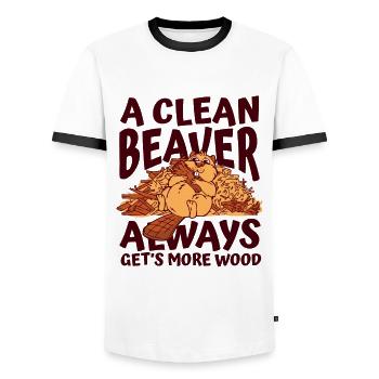 Clean Beaver bekommt immer mehr Holz nach Norden - Männer Kontrast-T-Shirt - Weiß/Schwarz - Vorne - AI Model Female 172 light (172cm) & AI Model Male 178 dark (178cm)