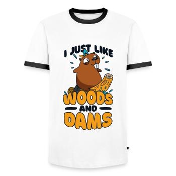Ich mag einfach Woods And Dams Castor Canadensis - Männer Kontrast-T-Shirt - Weiß/Schwarz - Vorne - AI Model Female 172 light (172cm) & AI Model Male 178 dark (178cm)