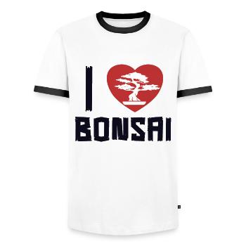 I love Bonsai Bonsai Pots Penjing Indoor Bonsai - Men's Ringer Shirt - white/black - Front - AI Model Female 172 light (172cm) & AI Model Male 178 dark (178cm)