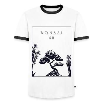 Bonsai Chinese Hanzi Penjing Indoor Bonsai - Men's Ringer Shirt - white/black - Front - AI Model Female 172 light (172cm) & AI Model Male 178 dark (178cm)
