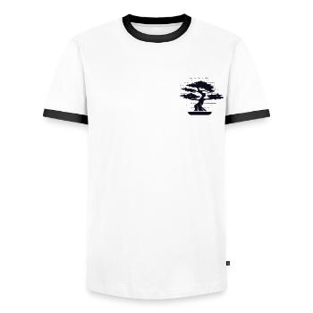 Bonsai Logo Emblem Bonsai Pots Penjing Indoor - Men's Ringer Shirt - white/black - Front - AI Model Female 172 light (172cm) & AI Model Male 178 dark (178cm)