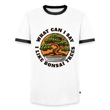 I Like Bonsai Trees Penjing Indoor Bonsai Bonsai - Men's Ringer Shirt - white/black - Front - AI Model Female 172 light (172cm) & AI Model Male 178 dark (178cm)