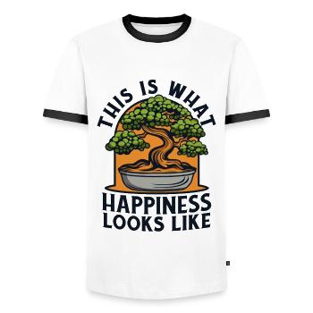 This Is What Happiness Looks Like Penjing Bonsai - Men's Ringer Shirt - white/black - Front - AI Model Female 172 light (172cm) & AI Model Male 178 dark (178cm)