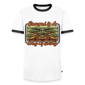Bonsai Is A Way Of Living Penjing Indoor Bonsai - Men's Ringer Shirt - white/black - Front - AI Model Female 172 light (172cm) & AI Model Male 178 dark (178cm)