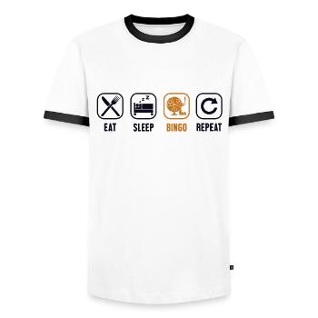 Eat Sleep Bingo Repeat Professional Caller - Men's Ringer Shirt - white/black - Front - AI Model Female 172 light (172cm) & AI Model Male 178 dark (178cm)