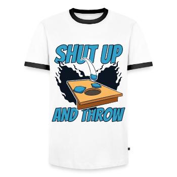 Shut Up And Throw Boards Bean Bag Game - Men's Ringer Shirt - white/black - Front - AI Model Female 172 light (172cm) & AI Model Male 178 dark (178cm)
