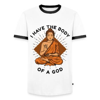 J’ai le corps d’une statue de symbole bouddhiste de Dieu - T-shirt contrasté Homme - blanc/noir - Devant - AI Model Female 172 light (172cm) & AI Model Male 178 dark (178cm)