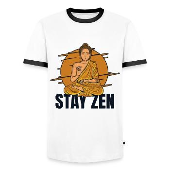 Séjour Zen Bouddhiste Statue Symbole Prêtre Bouddhisme - T-shirt contrasté Homme - blanc/noir - Devant - AI Model Female 172 light (172cm) & AI Model Male 178 dark (178cm)
