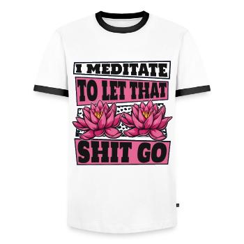I Meditate To Let That Shit Go Buddhist Symbol - Men's Ringer Shirt - white/black - Front - AI Model Female 172 light (172cm) & AI Model Male 178 dark (178cm)