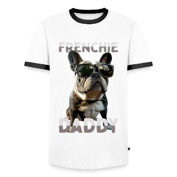 Frenchie Daddy Dad Father's Day Great Dane - Men's Ringer Shirt - white/black - Front - AI Model Female 172 light (172cm) & AI Model Male 178 dark (178cm)