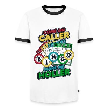Allez Caller Appelez-moi Crier Caller Daubers Bingo - T-shirt contrasté Homme - blanc/noir - Devant - AI Model Female 172 light (172cm) & AI Model Male 178 dark (178cm)