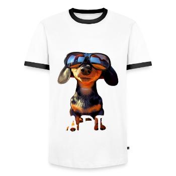 Teckel Papa Teckel Papa Viennois Papa Fête des Pères - T-shirt contrasté Homme - blanc/noir - Devant - AI Model Female 172 light (172cm) & AI Model Male 178 dark (178cm)