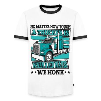 Quand un gamin fait signe de la main, nous klaxonnons Trucker Legends Lover - T-shirt contrasté Homme - blanc/noir - Devant - AI Model Female 172 light (172cm) & AI Model Male 178 dark (178cm)