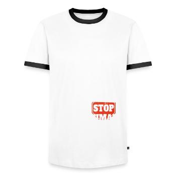 Sex Now I Have Your Attention Stop Eating Animals - Men's Ringer Shirt - white/black - Front - AI Model Female 172 light (172cm) & AI Model Male 178 dark (178cm)