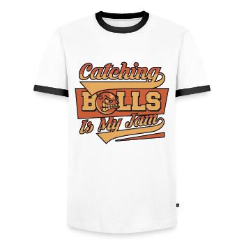 Catching Balls Is My Jam Team Game Prisonball - Men's Ringer Shirt - white/black - Front - AI Model Female 172 light (172cm) & AI Model Male 178 dark (178cm)
