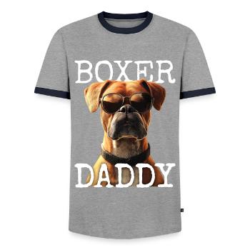 Allemand Boxer Papa Chien Papa Fête des Pères Boxer Papa - T-shirt contrasté Homme - gris/marine  - Devant - AI Model Female 172 light (172cm) & AI Model Male 178 light (178cm)