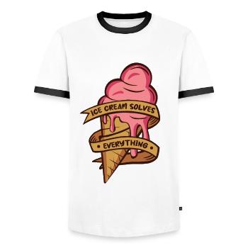 La crème glacée résout tout ce qu’un amateur de glaces - T-shirt contrasté Homme - blanc/noir - Devant - AI Model Female 172 light (172cm) & AI Model Male 178 dark (178cm)