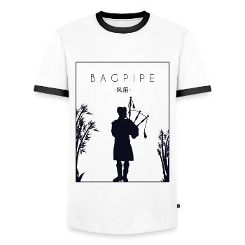 Cornemuse Chinoise Hanzi Sarbacane Great Highland - T-shirt contrasté Homme - blanc/noir - Devant - AI Model Female 172 light (172cm) & AI Model Male 178 dark (178cm)