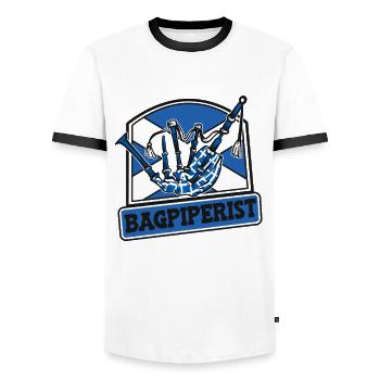 Bagpiperist Leçons de cornemuse Sarbacane Great - T-shirt contrasté Homme - blanc/noir - Devant - AI Model Female 172 light (172cm) & AI Model Male 178 dark (178cm)