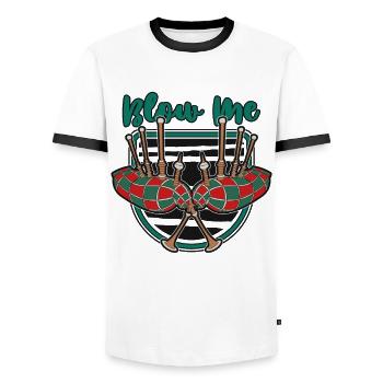 Blow Me Dudelsack Unterricht Blasrohr Great Highland - Männer Kontrast-T-Shirt - Weiß/Schwarz - Vorne - AI Model Female 172 light (172cm) & AI Model Male 178 dark (178cm)