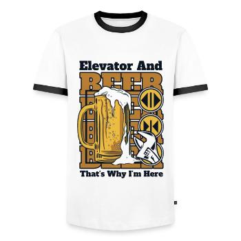 Elevator And Beer That's Why I'm Here Elevator - Men's Ringer Shirt - white/black - Front - AI Model Female 172 light (172cm) & AI Model Male 178 dark (178cm)