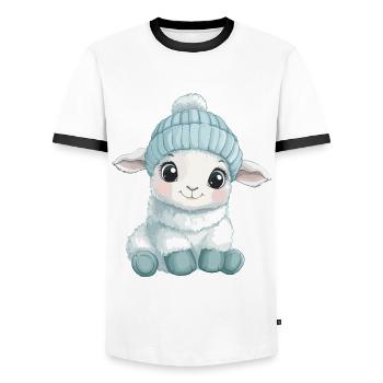 mouton mignon mignon bébé enfants animal agneau dessin animé - T-shirt contrasté Homme - blanc/noir - Devant - AI Model Female 172 light (172cm) & AI Model Male 178 dark (178cm)
