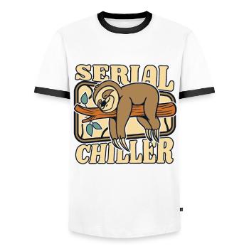Serial Chiller Folivora Brown-Throated Pilosa - Men's Ringer Shirt - white/black - Front - AI Model Female 172 light (172cm) & AI Model Male 178 dark (178cm)