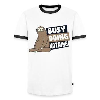 Busy Doing Nothing Brown-Throated Pilosa Folivora - Men's Ringer Shirt - white/black - Front - AI Model Female 172 light (172cm) & AI Model Male 178 dark (178cm)