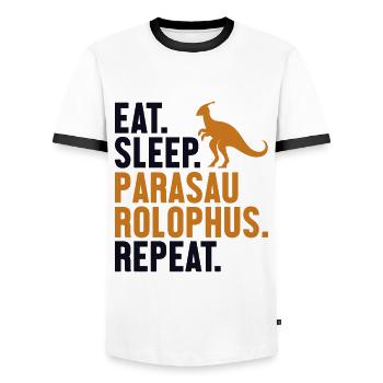 Eat Sleep Parasaurolophus Repeat Dinosaur - Men's Ringer Shirt - white/black - Front - AI Model Female 172 light (172cm) & AI Model Male 178 dark (178cm)