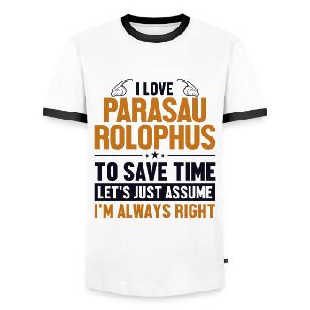 Parasaurolophus Let's Assume I'm Right Lover - Men's Ringer Shirt - white/black - Front - AI Model Female 172 light (172cm) & AI Model Male 178 dark (178cm)