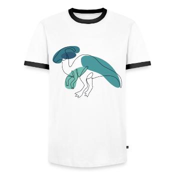 Lineart Parasaurolophini Hadrosauridae Lover - Men's Ringer Shirt - white/black - Front - AI Model Female 172 light (172cm) & AI Model Male 178 dark (178cm)