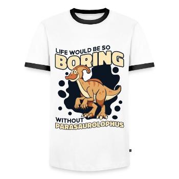La vie serait ennuyeuse sans l’amateur de dinosaures - T-shirt contrasté Homme - blanc/noir - Devant - AI Model Female 172 light (172cm) & AI Model Male 178 dark (178cm)