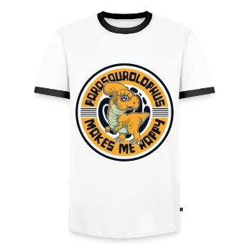 Makes Me Happy Parasaurolophini Dinosaur - Men's Ringer Shirt - white/black - Front - AI Model Female 172 light (172cm) & AI Model Male 178 dark (178cm)