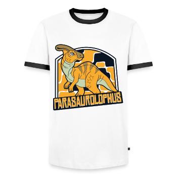 Parasaurolophini Hadrosauridae Dinosaur - Men's Ringer Shirt - white/black - Front - AI Model Female 172 light (172cm) & AI Model Male 178 dark (178cm)