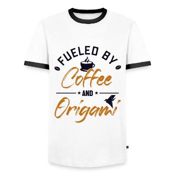 Angetrieben von Kaffee und Origami Eule Papierkranich - Männer Kontrast-T-Shirt - Weiß/Schwarz - Vorne - AI Model Female 172 light (172cm) & AI Model Male 178 dark (178cm)