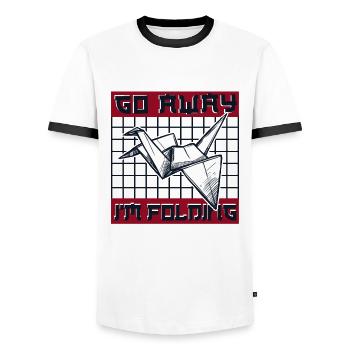 Go Away I'm Folding Paper Crane Folding Owl - Men's Ringer Shirt - white/black - Front - AI Model Female 172 light (172cm) & AI Model Male 178 dark (178cm)