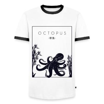 Octopus Chinese Hanzi Cephalopoda Octopodes - Men's Ringer Shirt - white/black - Front - AI Model Female 172 light (172cm) & AI Model Male 178 dark (178cm)