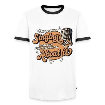 If I'm Not Singing Italian Opera House Vocalist - Men's Ringer Shirt - white/black - Front - AI Model Female 172 light (172cm) & AI Model Male 178 dark (178cm)