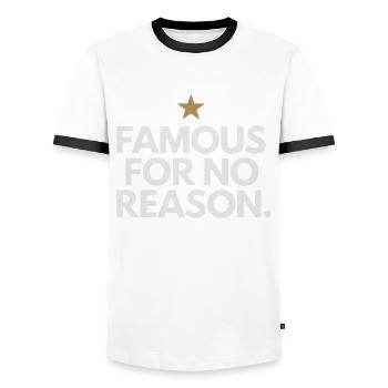 Célèbre sans raison Influenceur des médias sociaux Viral - T-shirt contrasté Homme - blanc/noir - Devant - AI Model Female 172 light (172cm) & AI Model Male 178 dark (178cm)
