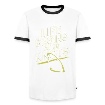 La vie de windsurfer commence à 20 nœuds Windsurfer - T-shirt contrasté Homme - blanc/noir - Devant - AI Model Female 172 light (172cm) & AI Model Male 178 dark (178cm)