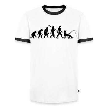 Evolution - Fishing, Angler Gift - Men's Ringer Shirt - white/black - Front - AI Model Female 172 light (172cm) & AI Model Male 178 dark (178cm)