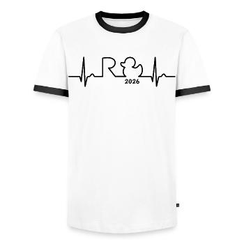 Rente 2026 Une légende prend sa retraite - Heart Curve - T-shirt contrasté Homme - blanc/noir - Devant - AI Model Female 172 light (172cm) & AI Model Male 178 dark (178cm)