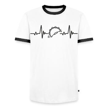 Tambourin Rythme Percussion Instrument Musique Cœu - T-shirt contrasté Homme - blanc/noir - Devant - AI Model Female 172 light (172cm) & AI Model Male 178 dark (178cm)